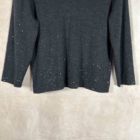 Eileen Fisher 100% Merino Wool Sweater Womens PL Sequins VNeck Festive Luxury - Picture 3 of 10